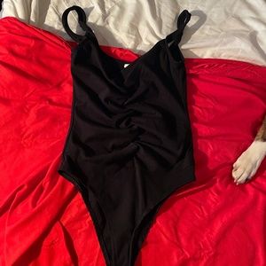 Black Ruched Front Bodysuit